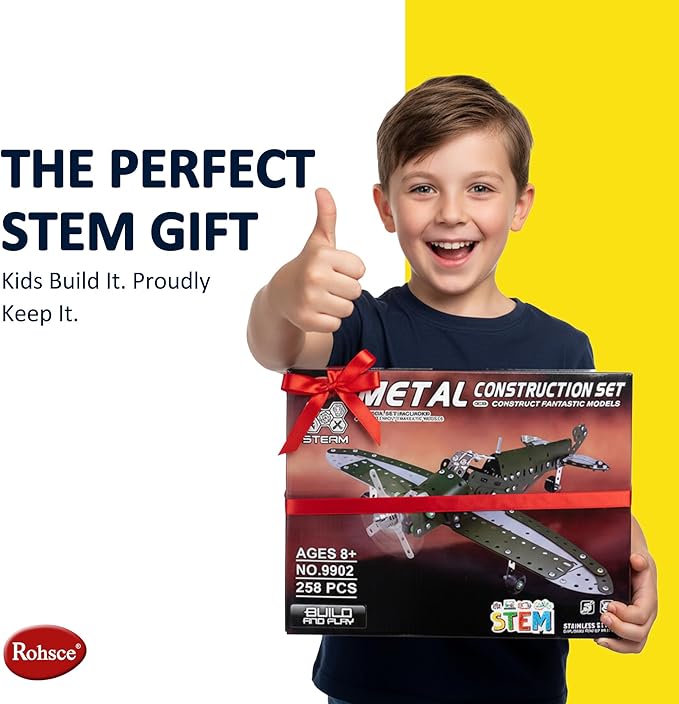 STEM Metal Airplane Building Kits for Kids Ages 8-16 258 Pieces DIY Mechanical Engineering Construction Toys Large Model Aircraft Project for Boys & Girls Educational Science Plane Gift