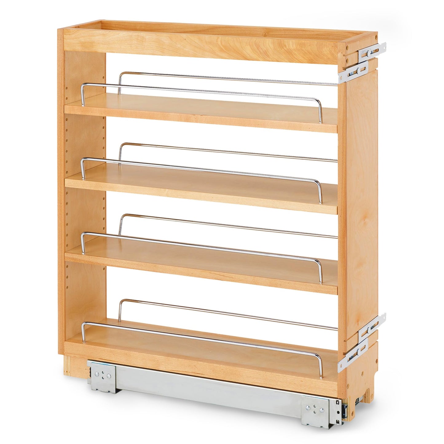 Rev-A-Shelf 6.5" Pullout Kitchen Cabinet Storage Organizer Slide Out Pantry Spice Rack with Adjustable Shelves, Natural Maple, 448-BC-6C