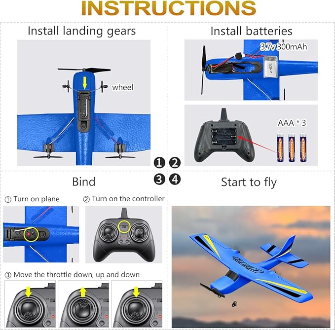 HAWK'S WORK 2 Channel RC Airplane Ready to Fly 2.4GHz Remote Control Plane Easy to Fly Glider for Kids & Beginners (Blue)