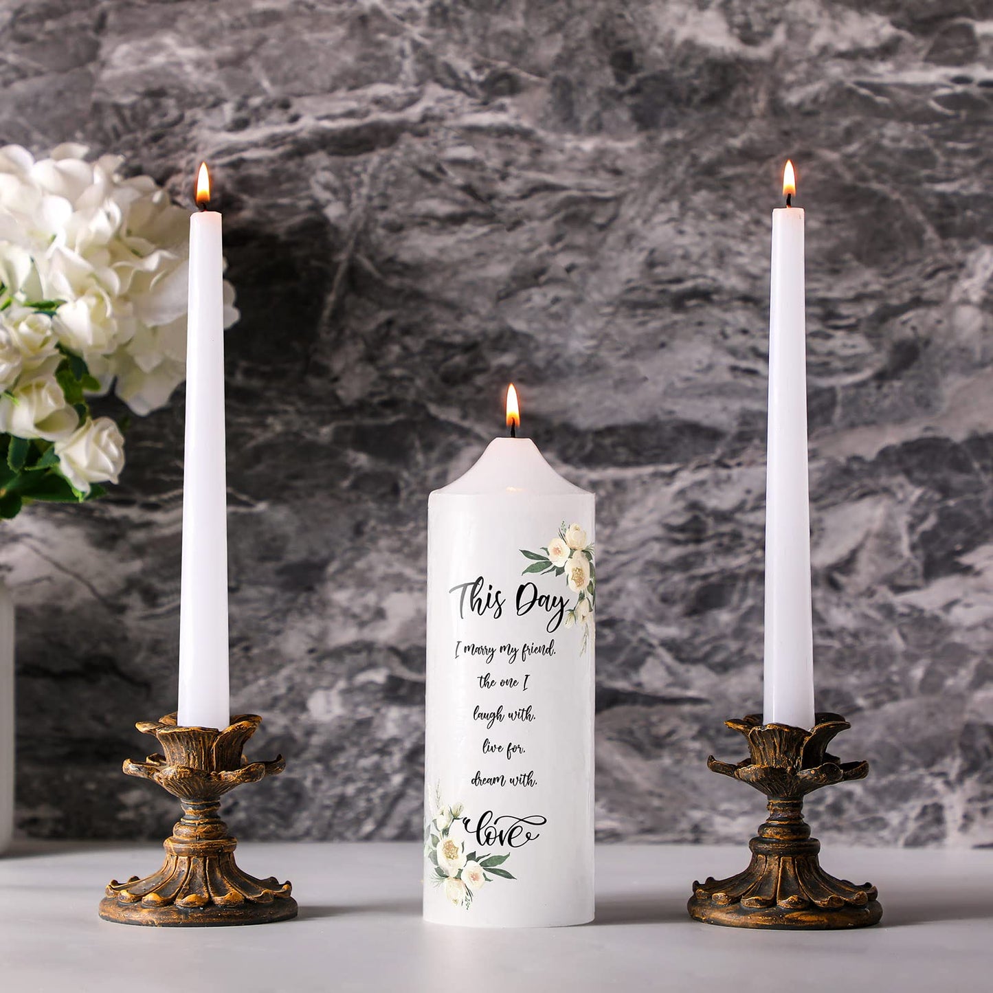 Frienda Unity Candles for Wedding Ceremony Set Wedding Unity Taper Candles Catholic Religious Ceremony Accessories(Eucalyptus Leaf)