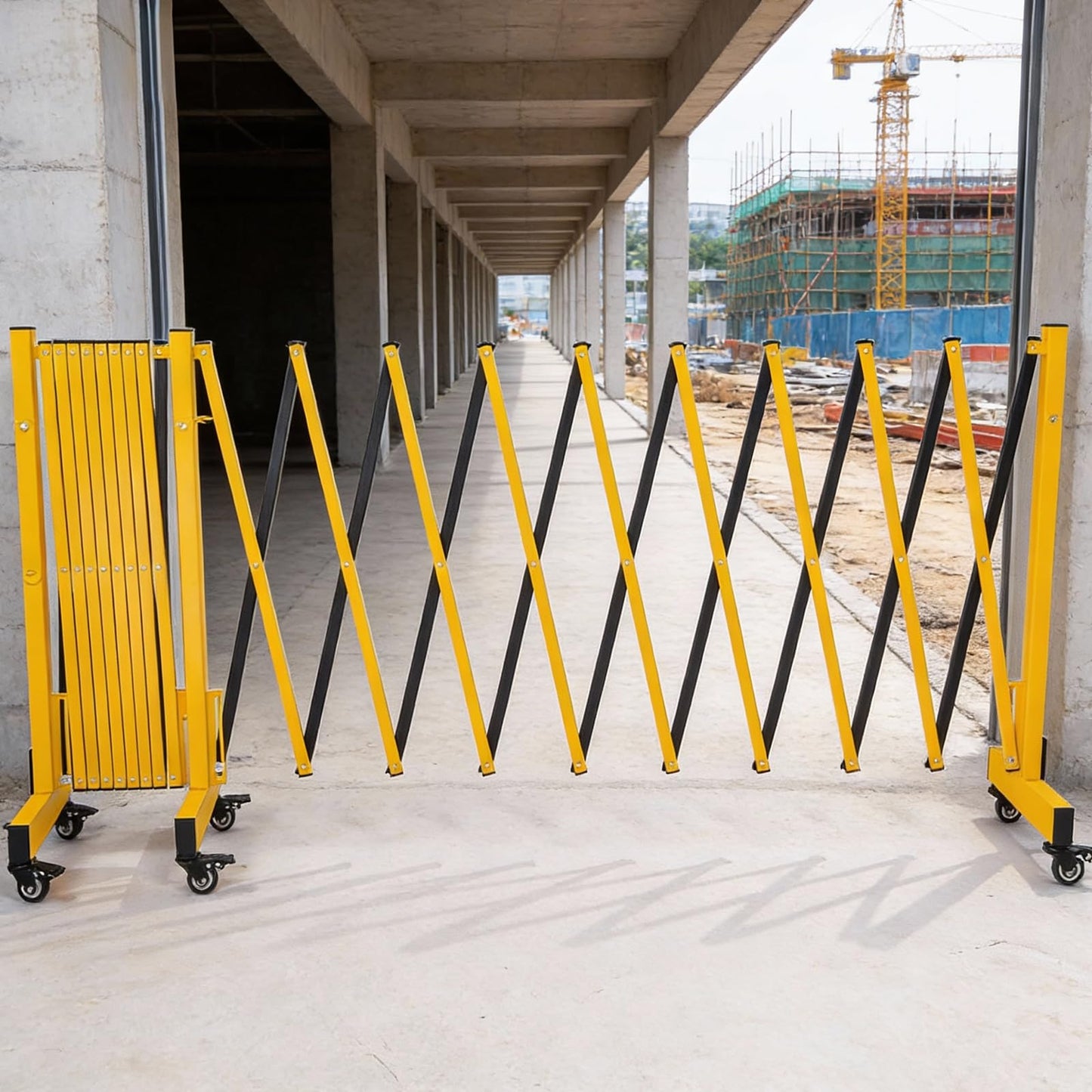 23.5FT Industrial Metal Expandable Barricade,Retractable Traffic Fence with Casters, Folding Security Gate,Portable Barricade Gate for Construction Area, Traffic Control, Cordon(Yellow