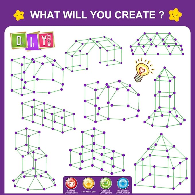 Fort Building Kit for KidsSTEM Construction Toys Educational Gift for 3 4 5 6 7 8 9 10 11 12 Years Old Boys and GirlsUltimate Creative Set for Indoor & Outdoors Activity140 PcsPurple