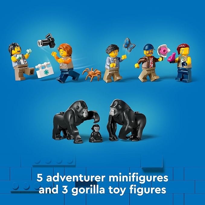 LEGO City Jungle Explorer Helicopter Toy at Base Camp - Kids Toy Adventure Building Set for Boys & Girls Ages 8+ - with 5 Minifigures & Gorilla Figures - Gift Ideas for Birthdays - 60437