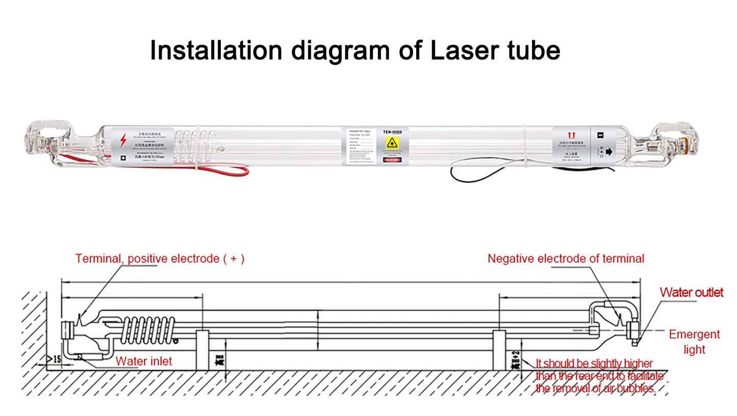 TEN-HIGH 40W CO2 Laser Tube 700mm D50mm, Wires Preconnected with Coating, for Laser Cutter Laser Engraving Cutting Machine