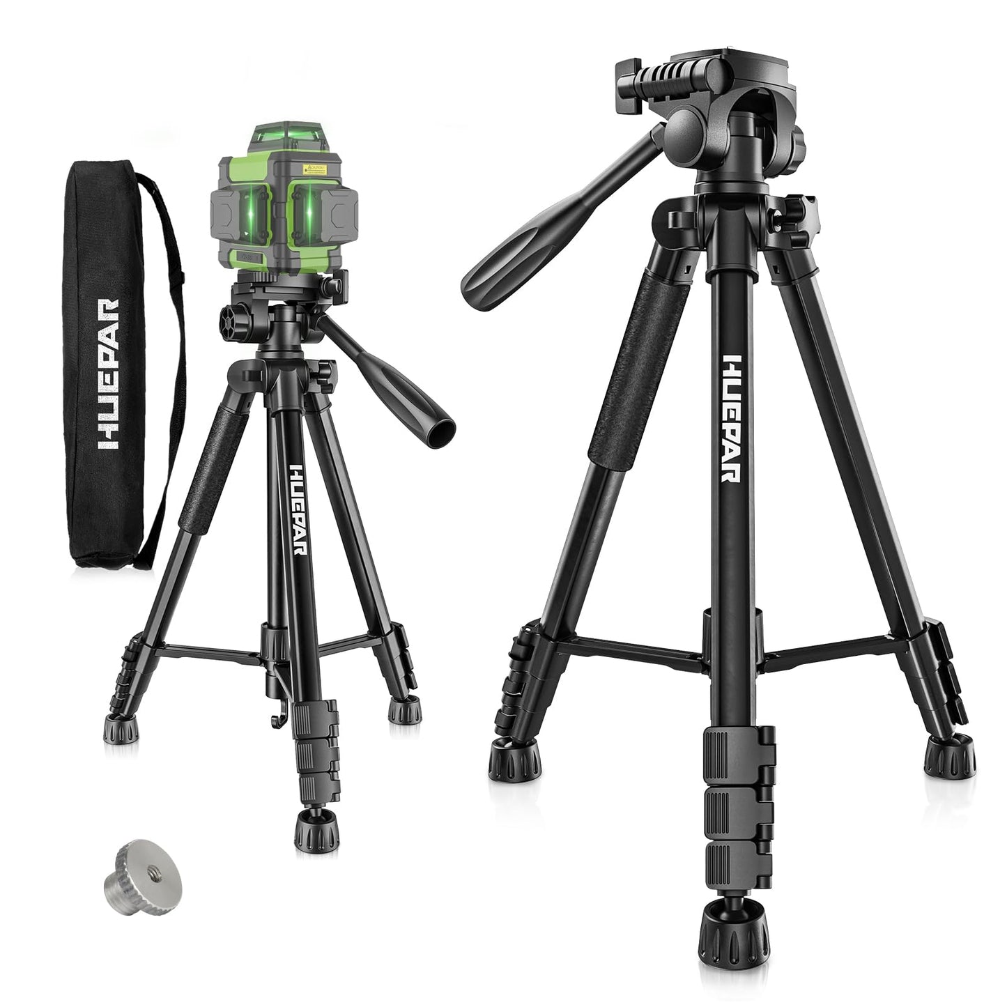 Huepar Laser Level 360° Self Leveling with 60" Tripod, New 3D, Smaller Size, Better Value, 3x360° Green Cross Line Laser Level 12 Lines, Rechargeablel Outdoor Pulse Mode, Tile, Cabinet, etc. ST03CGTP