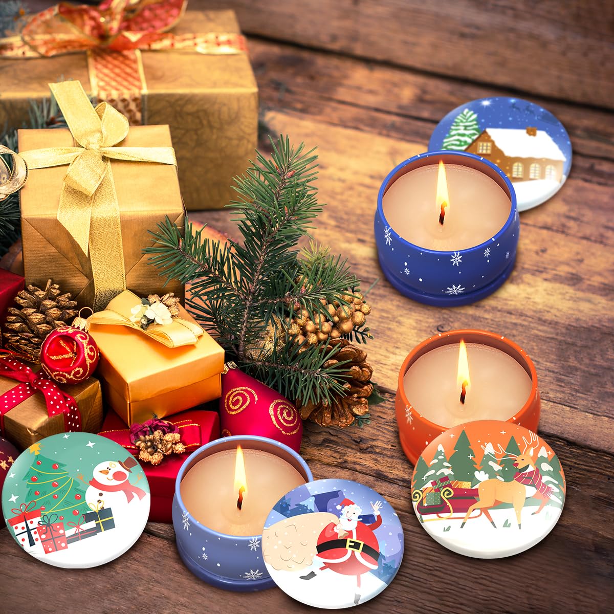 Set of 5 Christmas Themed Scented Candles Gift Set for Women, Natural Soy Wax Aromatherapy Candles for Home Decor - Lavender, Cookie, Vanilla&Cake, Apple and Cedar Fragrance