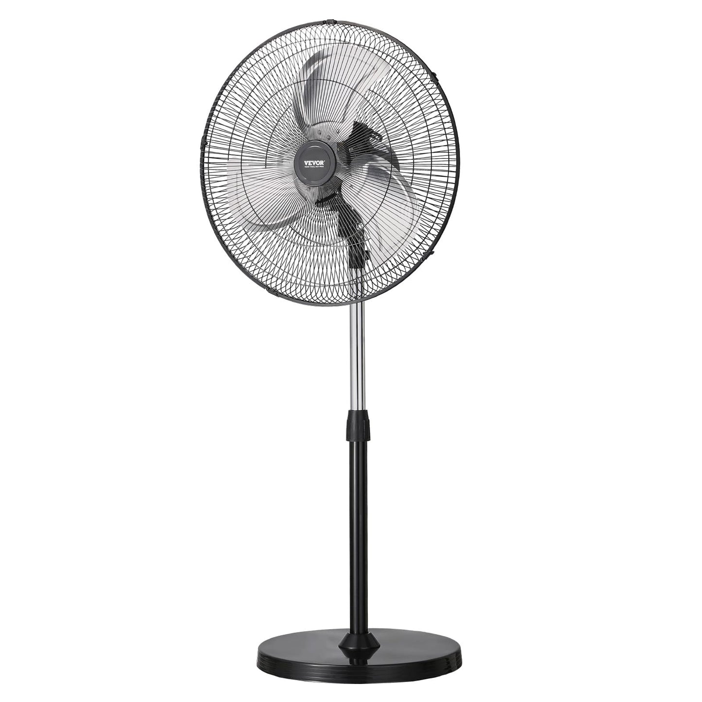 VEVOR Industrial Pedestal Fan, 20 Inch 90-Degree Oscillating Fan, Height Adjustable Standing Fans with 3 Adjustable Speeds, High Power Floor Fans for Warehouse,Garage,Commercial, Black