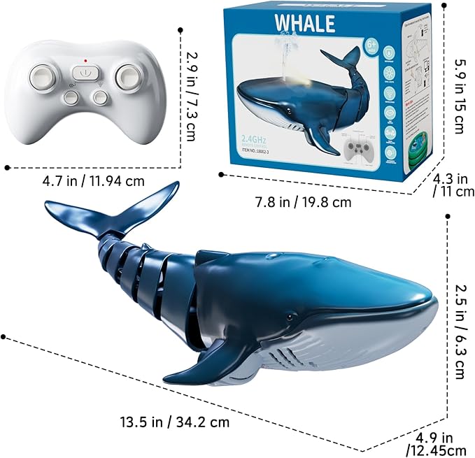 Remote Control Whale Shark Toys for Boys Kids 1:18 Scale High Simulation Shark for Pool 2.4Ghz Electric RC Shark Boat Fish Toys with Light & Spray Toy Shark Gifts for 6 7 8 9 Year olds Kid Boy