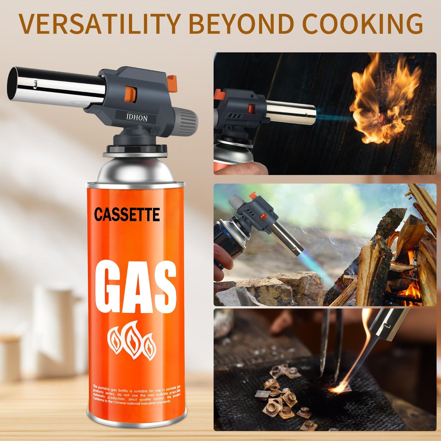 Butane Torch, JDHON Compact Kitchen Torch with Adjustable Flame, Professional Chef Culinary & Grilling Blow Torch Lighter for Cooking, Baking, Soldering, BBQ, Creme Brulee (Butane Fuel Not Included)