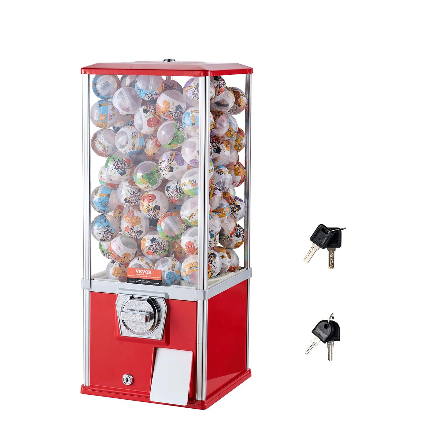 VEVOR Gumball Machine for Kids, 25" Height Home Vending Machine, PS Bouncy Balls Dispenser, Hold 230 Capsule Toys, Rectangle Bubble Gum Machine for Game Stores, Coin Operated Gumball Bank, Red