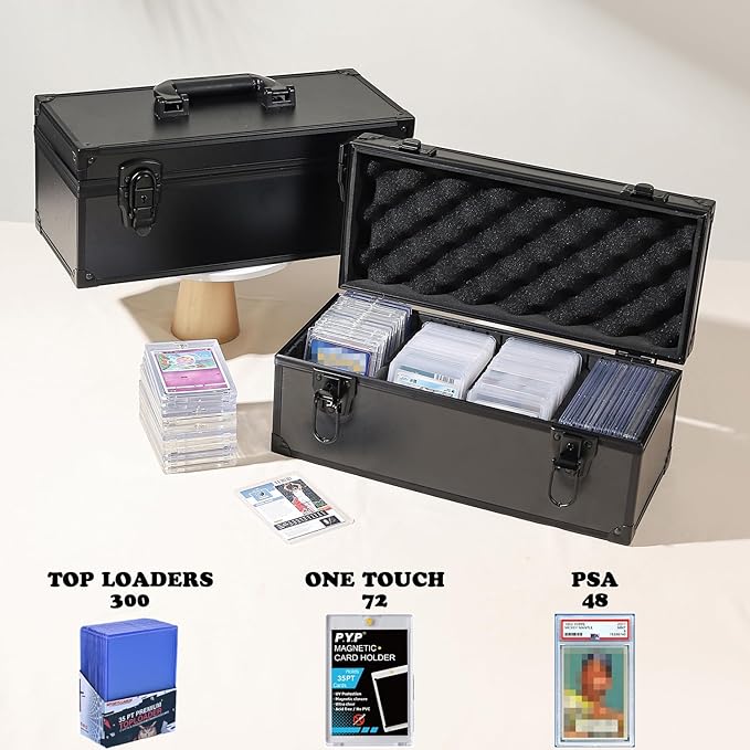 Toploaders Storage Box for 3 x 4 35pt Rigid Cards Trading & Sports Cards Graded & Rating Cards with 3 DIY Sponge Partitions (Holds 300+ Toploaders (N300-Black)