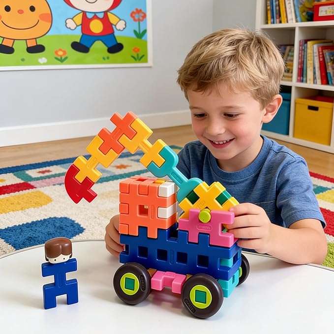 Interlocking Building Blocks for Kids Waffle-Style Construction Toy Set with Locking Storage Case Rainbow STEAM Educational Blocks for Toddlers & Children Ages 2-8 Creative Learning Gift