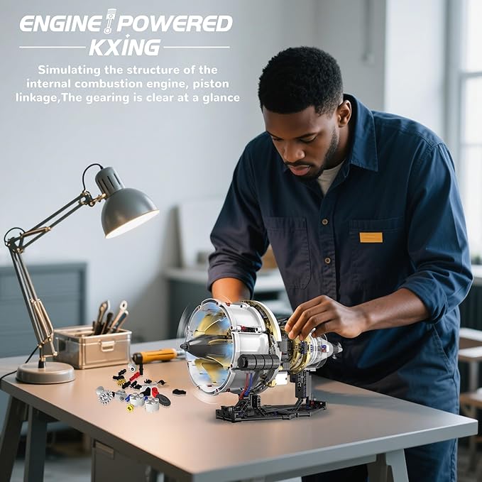 BrixVibe Aircraft Engine Building Set That Works Mini Turbojet Model Kit Technic with APP Control Light & Motor Collectible Mechanical Engineering for Adults