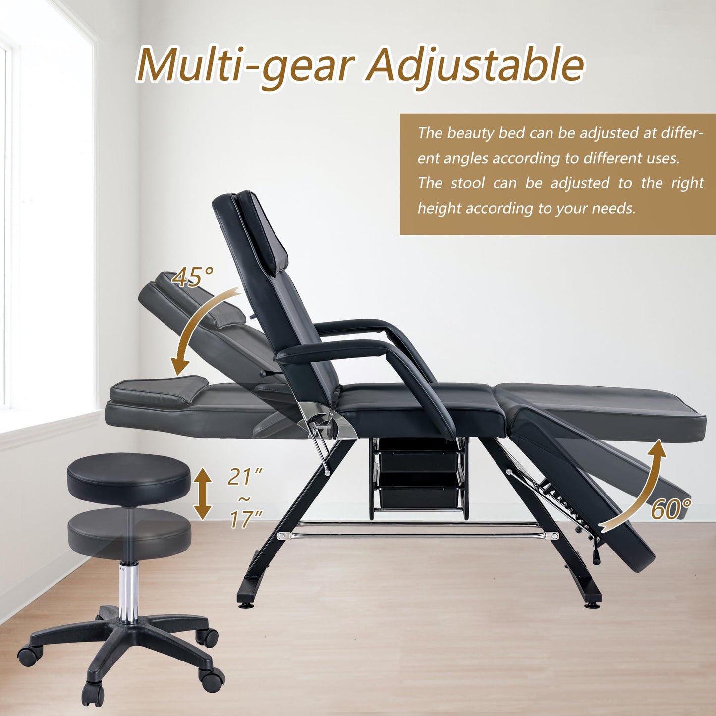 Massage Bed, Spa & Salon Chair, Tattoo Chair w/Hydraulic Stool Spa Equipment Spa Beds Salon Spa Tattoo Bed, Adjustable Beauty Salon SPA Massage Bed Tattoo Chair,Barber Chair Salon Chair Hair Stylist