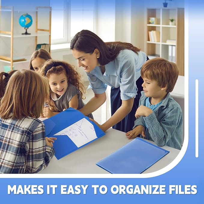 Henoyso 100 Pcs Plastic Folders with Clear Front Pockets Bulk Heavy Duty File Folders with 2 Pockets and Card Slot for Student Teacher Back to School Supplies Office Presentation (Blue)