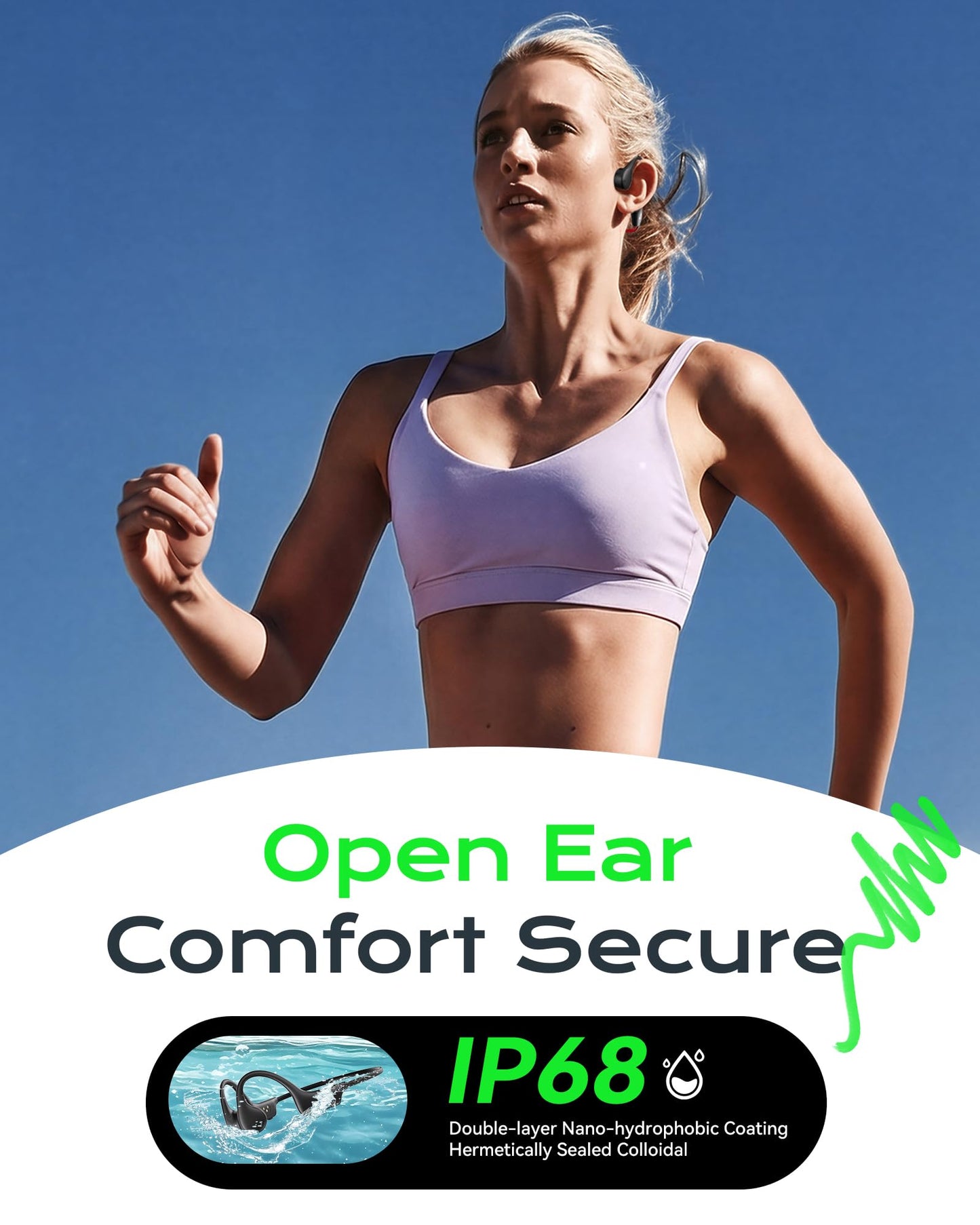 DEMICEA Open Ear Sport Headphones, Wireless Bone Conduction Earphones, Built-in 32GB MP3,with Mic, IP68, Sweat & Water Resistant, Up to 8 Hours Battery, Bluetooth 5.3,for Running,Swimming,Workouts