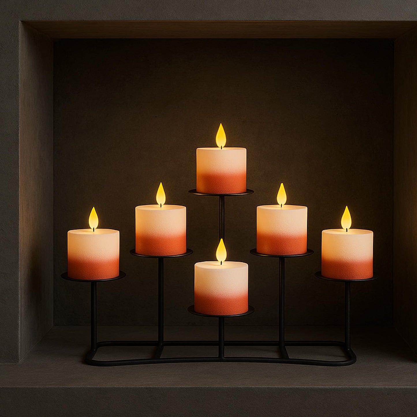 Smtyle Fireplace Christmas Candelabra Candle Holder - Black Matte Geometric Multi Tier Design, Stable Base, Perfect for Pillar Candles, Modern Minimalist Home Decor Accent