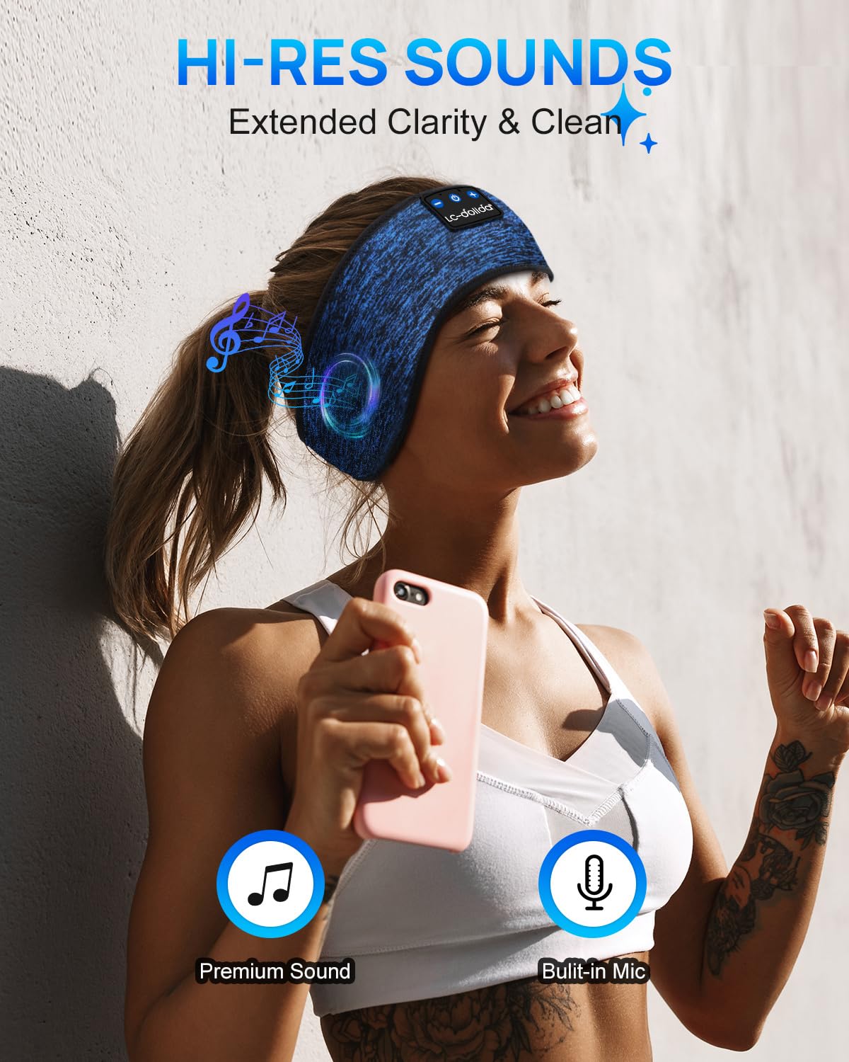 LC-dolida Sleep Headphones Headband Bluetooth 5.4, Sports Headband Earphones Wireless with Speaker Microphone USB C for Women Sleeping Gift Workout Jogging Yoga Insomnia Travel Meditation