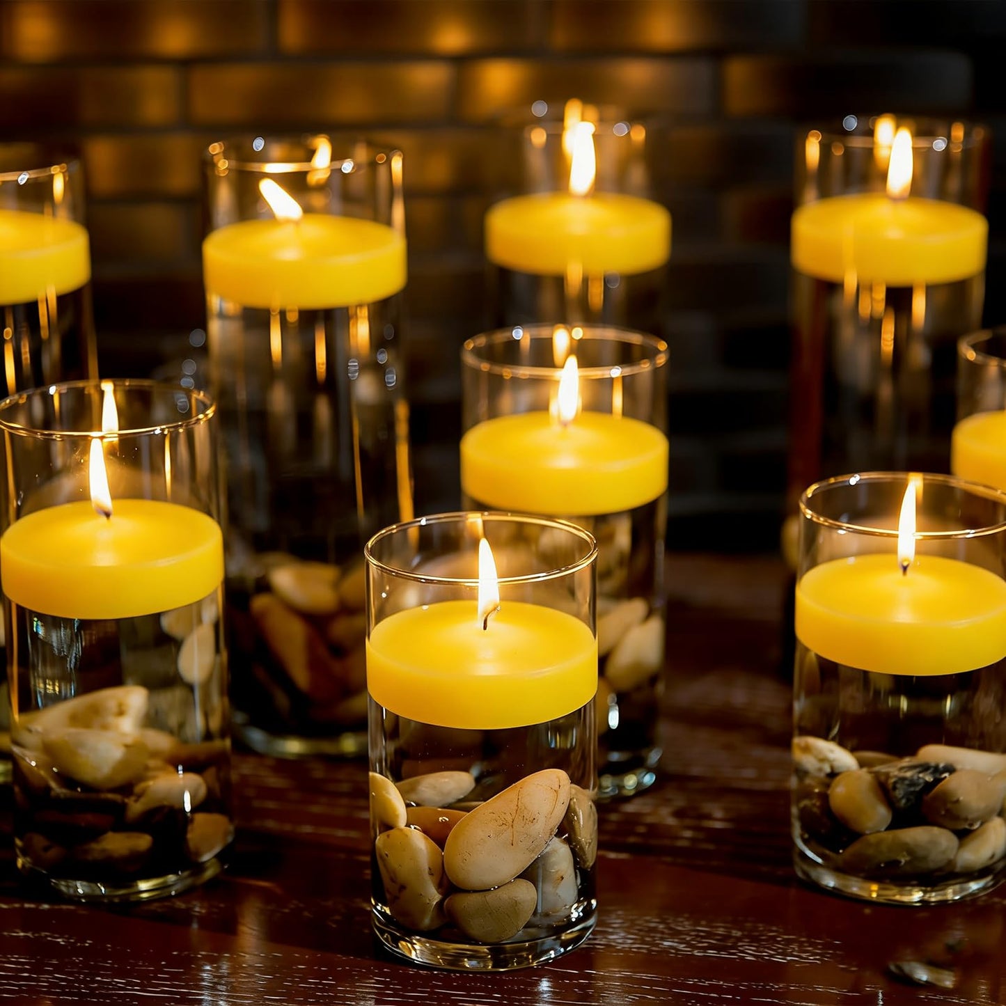 Yellow Floating Candles 3 Inch 12 Pack – Paraffin Wax Floating Candle for Warm, Cheerful Party & Home Décor – Clean Burning & Long Lasting