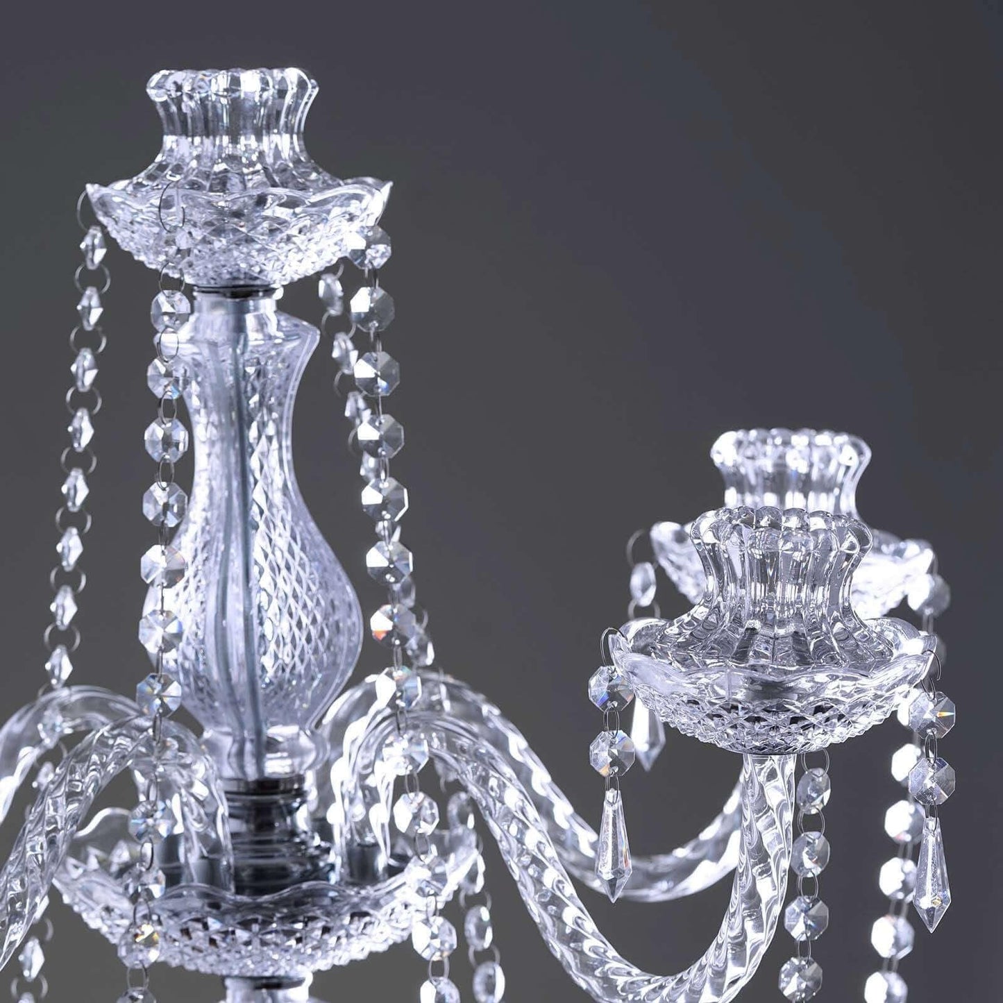 Efavormart 4-Arm Crystal Chandelier Candelabra 35" Silver - Metal Taper Candlestick Holder Table Centerpiece for Events