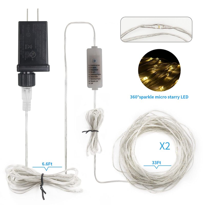 2 Pack Fairy String Lights Plug in, 33Ft 100 Micro Starry LED Twinkle Fairy Lights IP68 Full Waterproof with Remote for Bedroom Garden Christmas Decor (Warm White)
