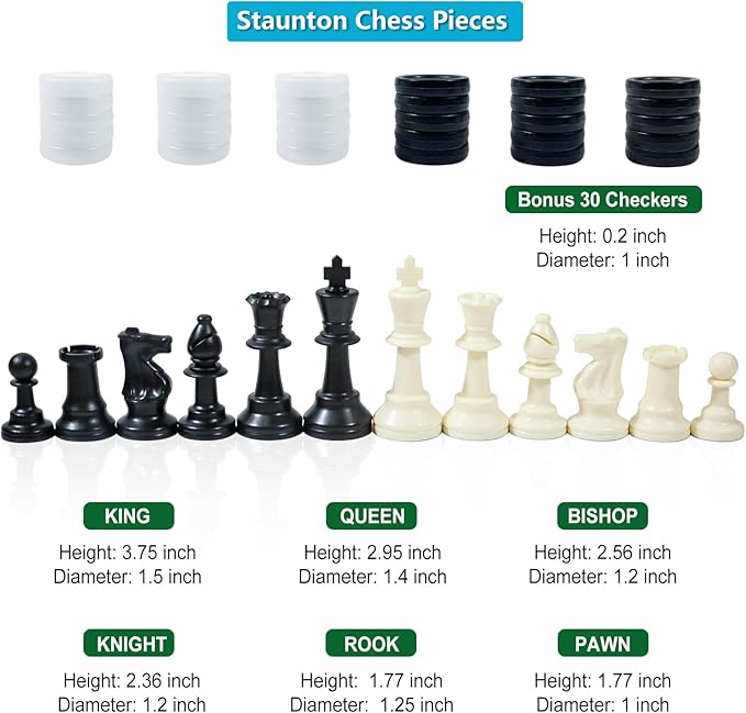 Travel Chess Set 20'' Silicone Chess Board-3.75'' King Height Plastic Piece Extra Queens & Storage Bag 2 in 1 Portable Chess & Checker Board Games for Teens and Adults