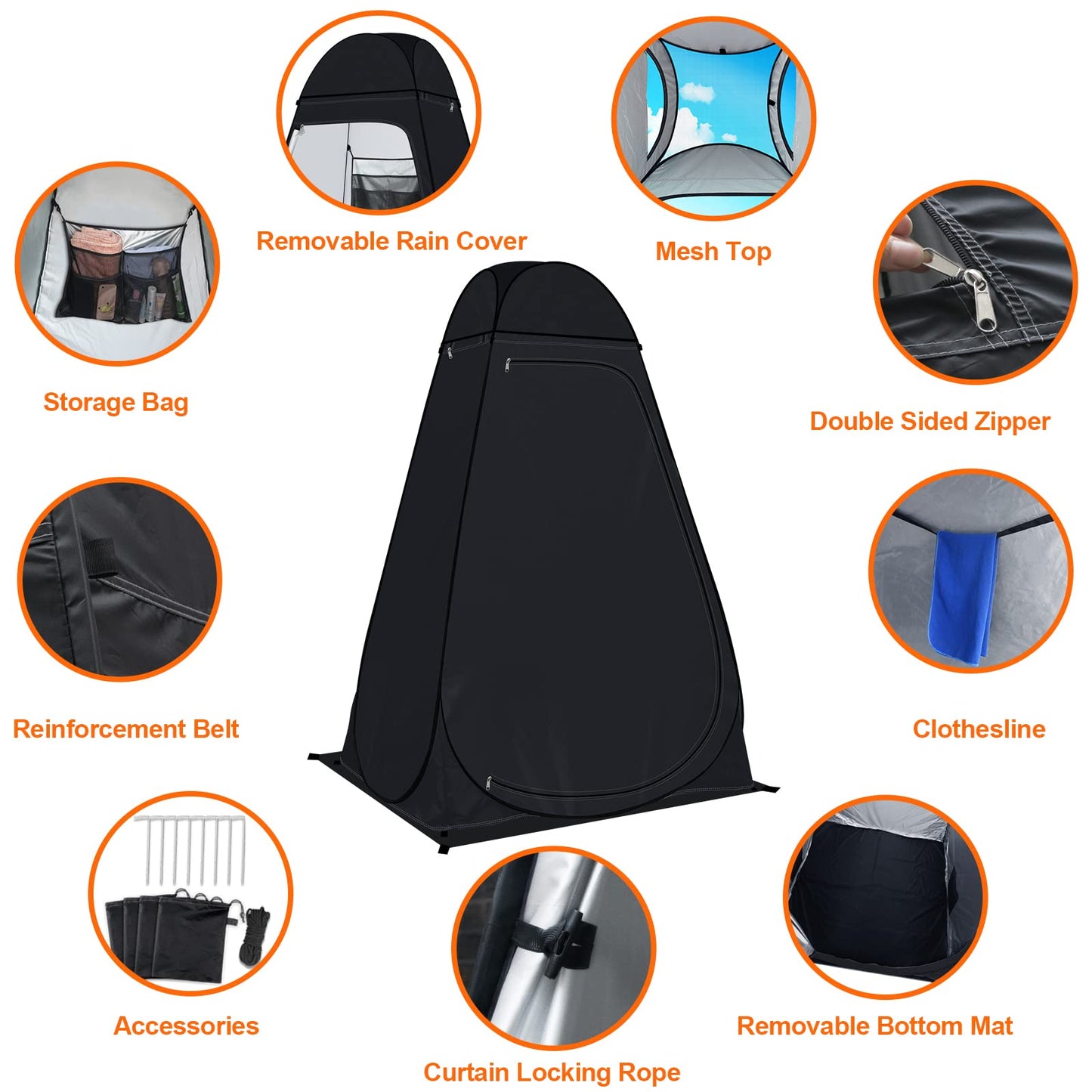 anngrowy Shower Tent Pop-Up Privacy Tent Camping Portable Toilet Outdoor Camp Bathroom Changing Dressing Room Instant Privacy Shelters for Hiking Beach Picnic Fishing Potty, Extra-Tall, UPF 50+