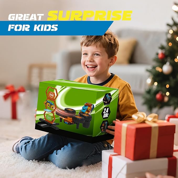 2-in-1 Remote Control Car with Transform Launcher Track – 1:16 RC Monster Truck Toys 2.4GHz Self-Standing 360° Flips Towing Mini Cars & Electric Scoring Gate Truck Gift for Kids Boys Girls Age 4-