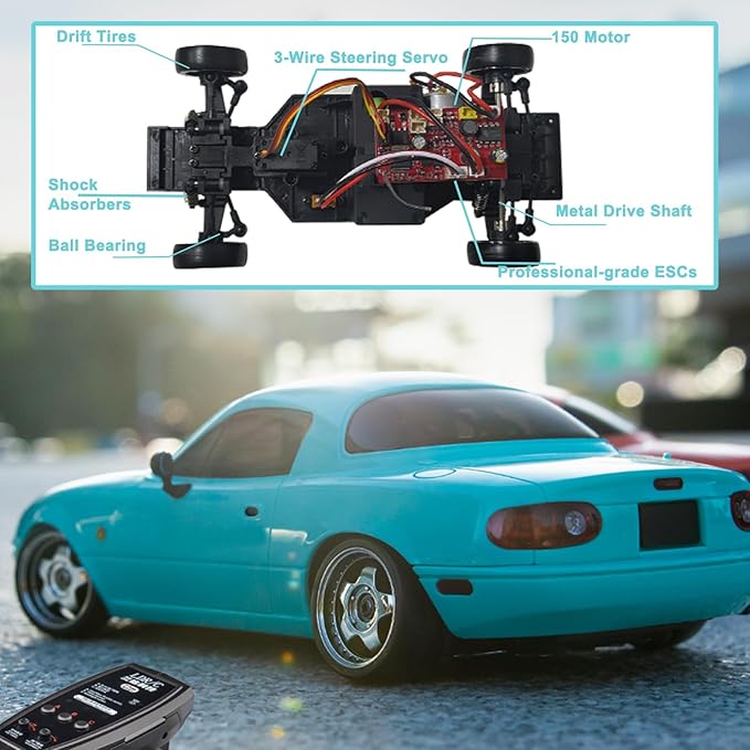 Skymaker 1/18 RC Drift Car with 3 Batteries Mazda MX-5 Miata 2.4GHz LDRC 1804 RWD Drifting Adults with ESP Gyro Pop-up Light (Blue)