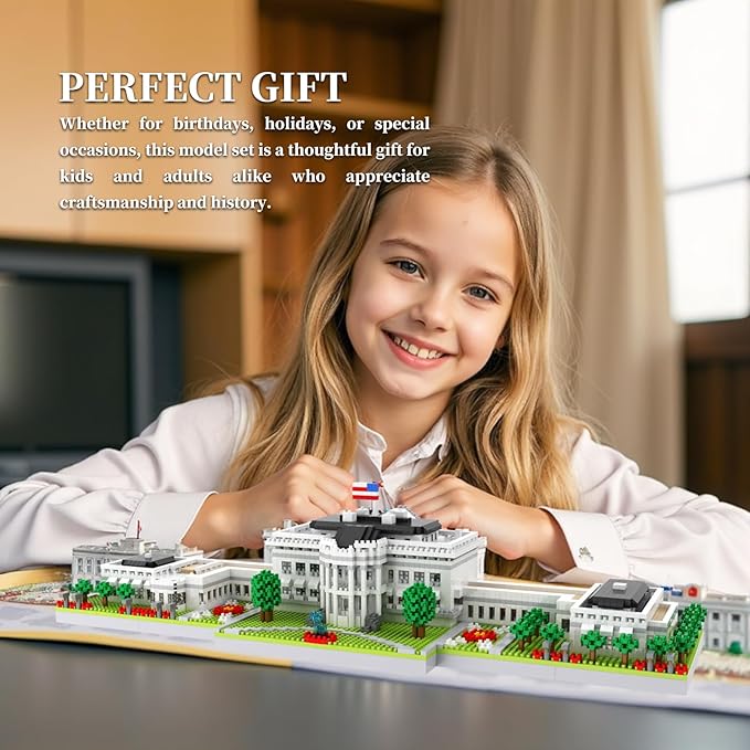 White House Micro Building Blocks Set 3000 Pieces Panoramic Architecture Model Kit (Includes West & East Wings) Expert Mini Bricks Puzzle for Adults Washington DC Landmark Souvenir Gift