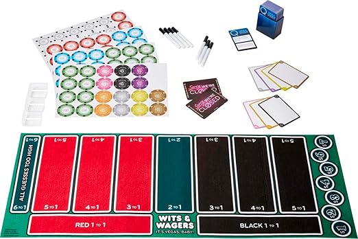 Mattel Games Wits & Wagers Board Game Vegas Edition Party Game with Dry Erase Boards Markers & Poker Chips for 5+ Players