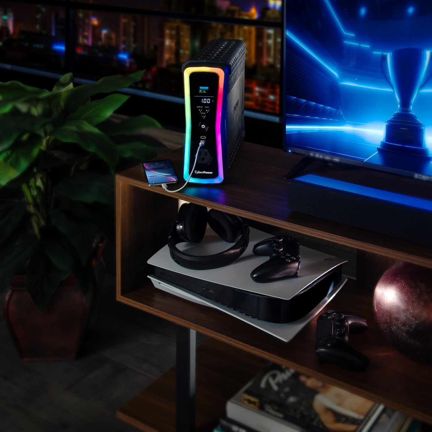 CyberPower GX150C2-E Gaming UPS Battery Backup and Surge Protector, 1500VA/1000W, RGB Lighting, 13 Outlets, USB‑C Charging, UL Certified