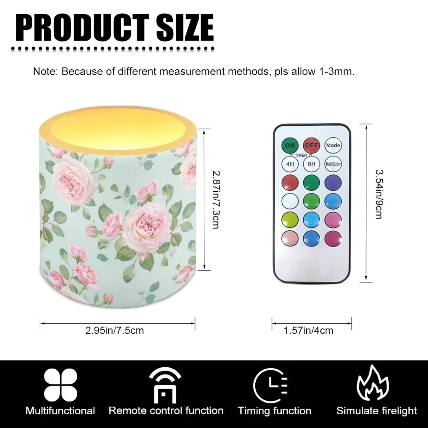 Cozeyat Elegant Floral LED Candles Set of 4 Battery Powered Flameless with Remote Timer Dancing Flame Waterproof for Home Table Garden Decoration