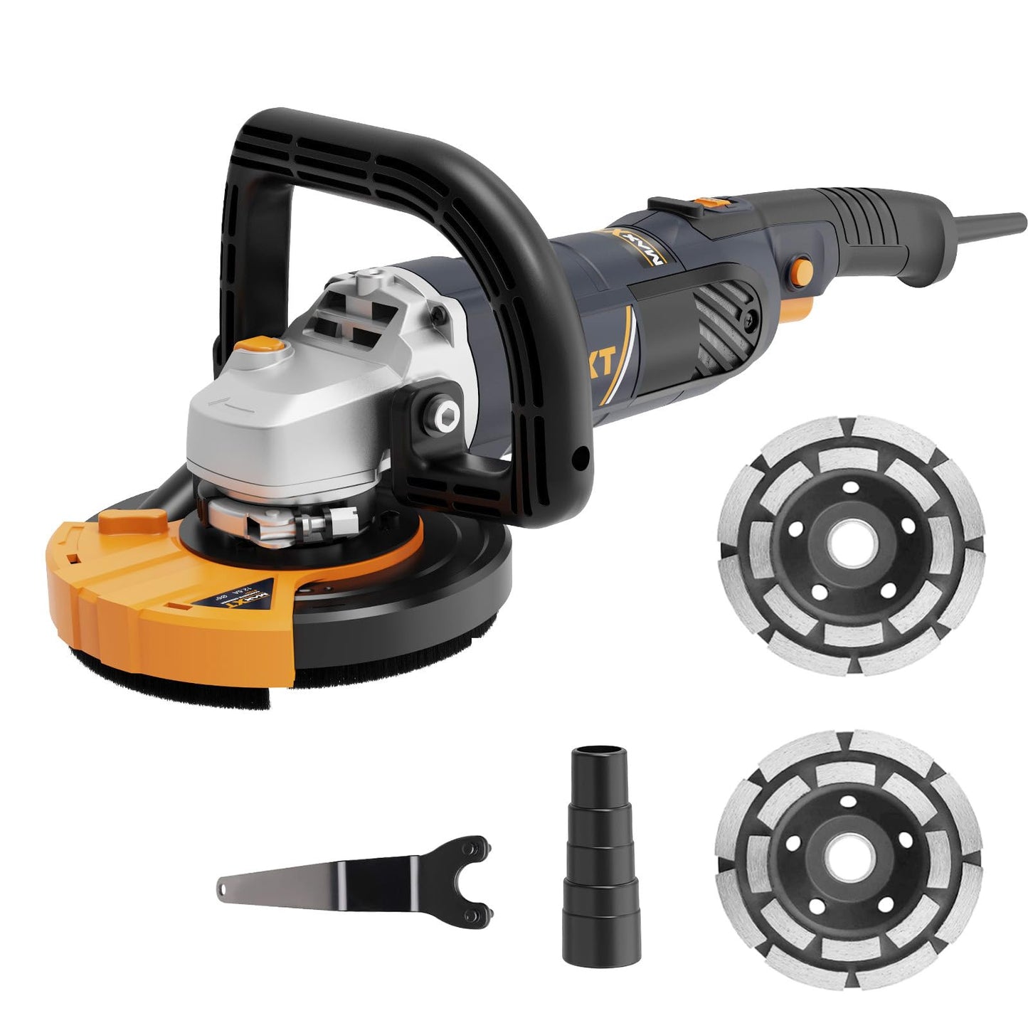 Concrete Surface Grinder Sander 1500W, MAXXT 5 Inch Angle Grinder Set 1000-8500RPM 7 Speed Adjustments, Concrete Sander with Removable Guard for Polishing(Includes 2 Diamond Sanding)