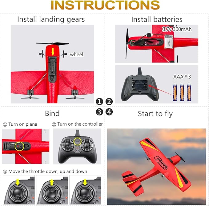 HAWK'S WORK 2 CH RC Airplane RC Plane Ready to Fly 2.4GHz Remote Control Airplane Easy to Fly RC Glider for Kids & Beginners (Red)