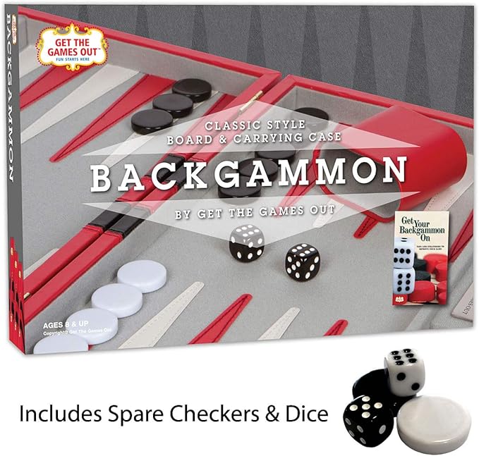 Get The Games Out Top Backgammon Set - Classic Board Game Case - Best Strategy & Tip Guide - Available in Small Medium and Large Sizes (Red Medium)
