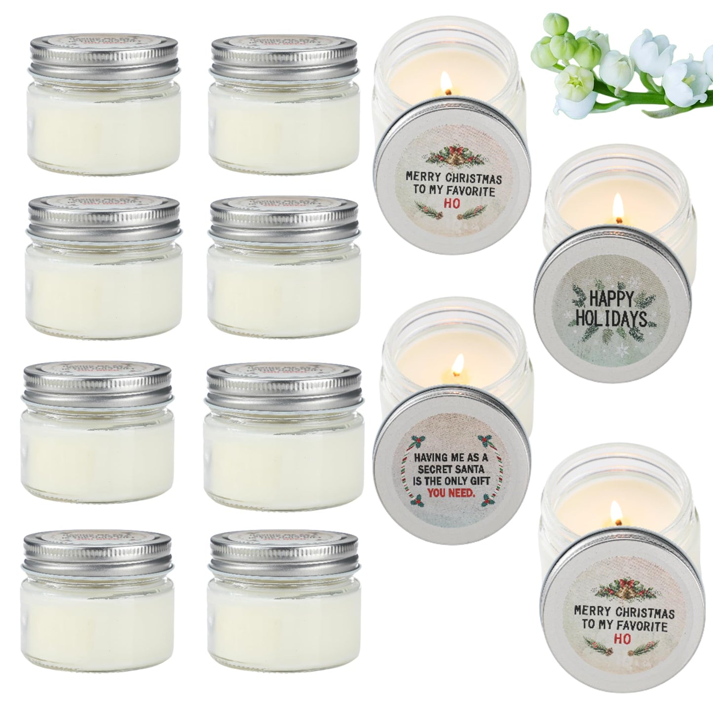 Conelist 12 Pcs Christmas Candle Jar Gift Bulk Mason Jar Christmas Scented Candle Mini Small Soy Wax Aromatherapy Gifts Xmas Stocking Stuffers for Neighbor Women Friends Christmastide Gifts