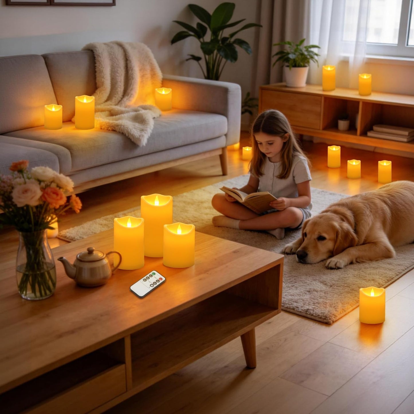 Flameless Candles 4" 5" 6" Set of 6 Outdoor Indoor Pillars Battery Operated Flickering Candles Include 8-Key Remote Timer Function, Ivory Fake Plastic Candles for Wedding, Aniversary,Christmas Decor
