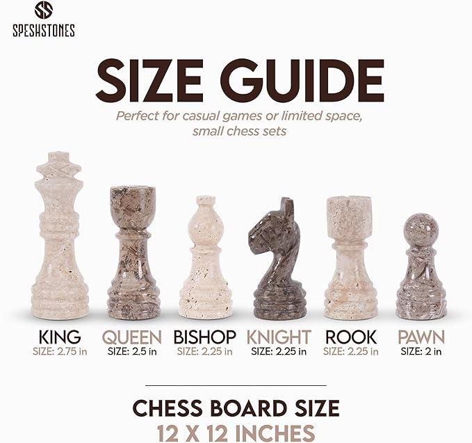 Marble Chess Set for Adults 12 Inch Handmade Travertine and Oceanic Board Game with Storage Box Travel Chess Set for Tabletop with Pieces & 2 Extra Queens Gifts for Home Décor