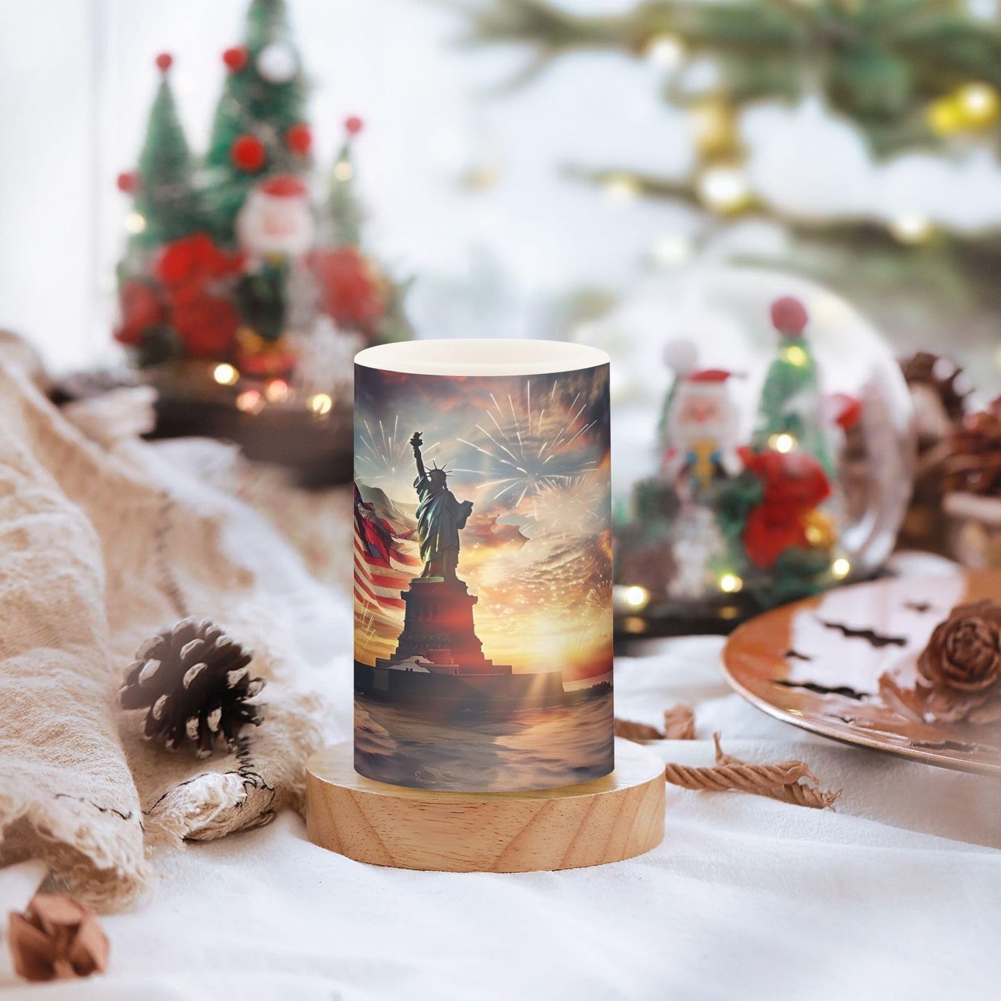 ALAZA Independence Day Statue of Liberty Flameless Candles Flickering LED Candles with Remote Timer Battery Operated Pillar Candles Set of 2 for Dinner Holiday Decor