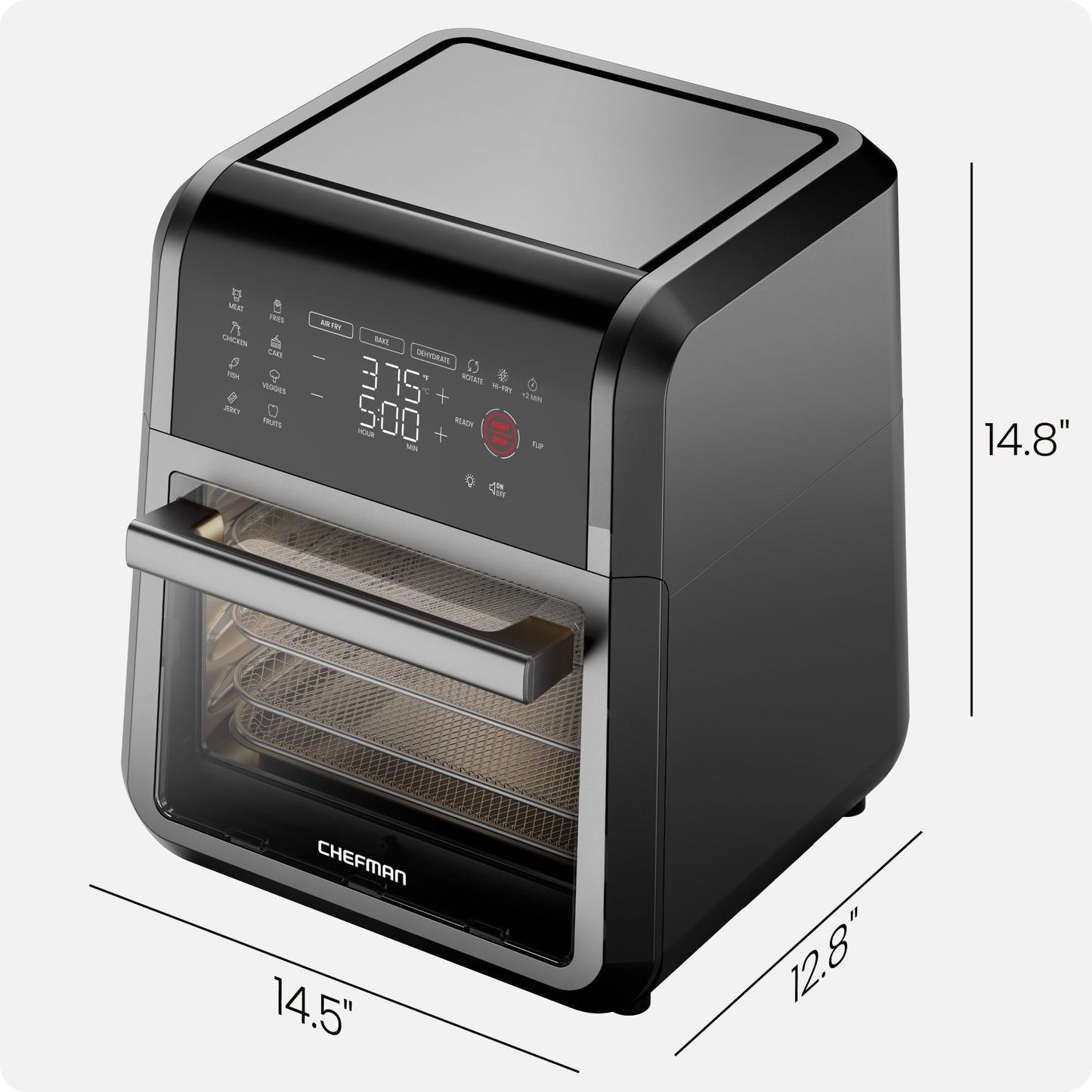 Chefman 12-Quart 5-in-1 Air Fryer Oven with Digital Timer, Touchscreen, and 12 Presets - Family Size Countertop Convection Oven, Dishwasher-Safe Parts