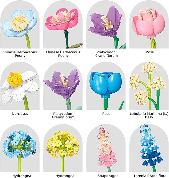 Flower Building Set for Adults Flower Bouquet Botanical Collection Unique Home Décor or Office Décor Great Gift for Her and Him (VASE NOT Included)
