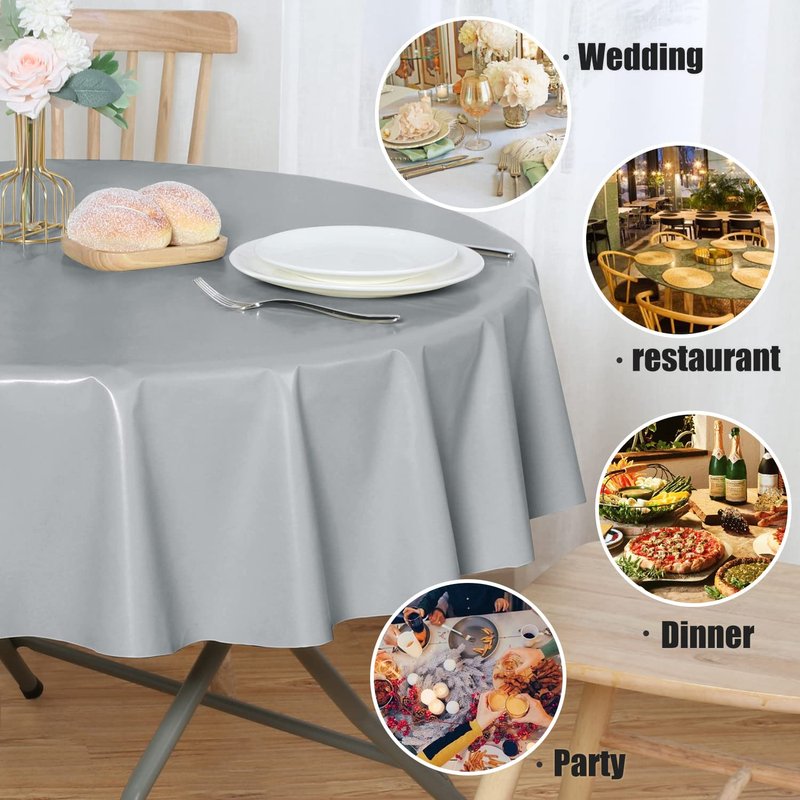 sancua 100% Waterproof Rectangle PVC Tablecloth - 54 x 78 Inch - Oil Proof Spill Proof Vinyl Table Cloth, Wipe Clean Table Cover for Dining Tables, Buffet Parties and Camping, Silver Grey