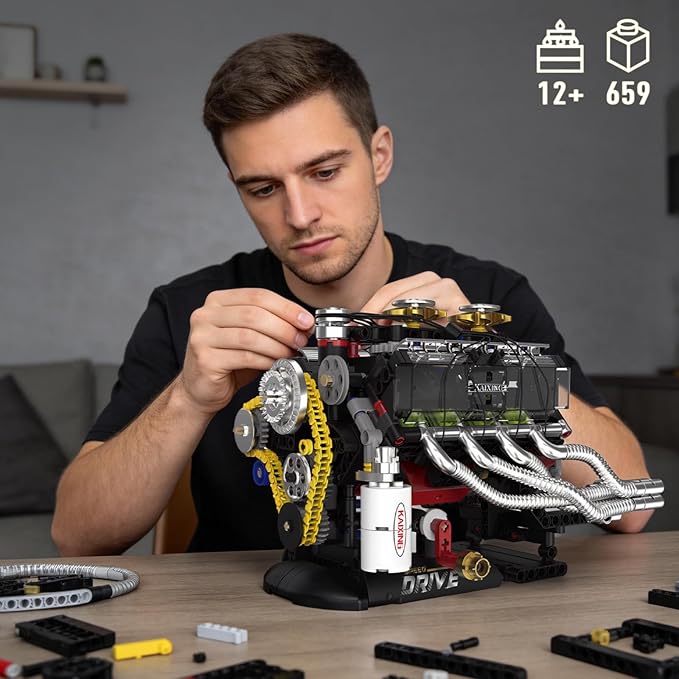 HIGH GODO V8 Engine Model Kit that Runs Mini Engine Building Set Visible Car Engine Model Kits with Motor Lights & App Control STEM Toys Gifts for Adults Teens Age 14+ (659 PCS)