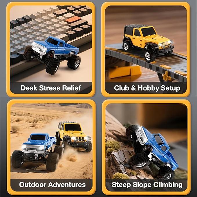 ARRIS 1:36 Mini RC Crawler 4WD Off-Road RC Car with 2.4G Remote Battery & Lights RTR for Adults Hobby Gifts (Blue)