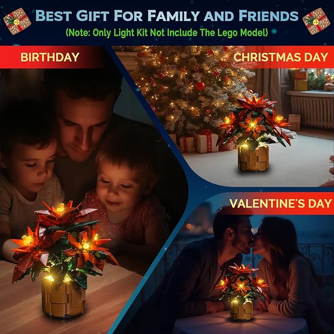 Upgraded Led Light Kit Compatible with Lego Icons Poinsettia Home Decor Building Set Compatible with Lego 10370 (Model Not Included)