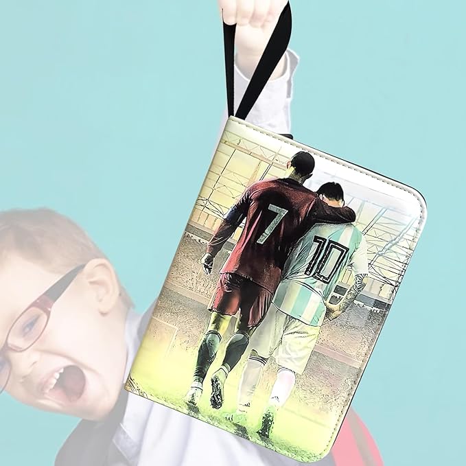 Soccer Card Binder - 900 Capacity 9-Pocket Trading Card Album 3 Ring Card Holder Binder Waterproof PU Leather Zip Closure Perfect Christmas Birthday Gift for Kids & Collectors