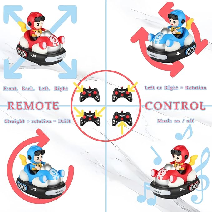 Remote Control Bumper Cars Toy (2 Cars Set) – Rechargeable RC Ejector Vehicles with Music & Lights 2-Player Battle Racing Game for Kids Ages 3–8 Birthday Gift