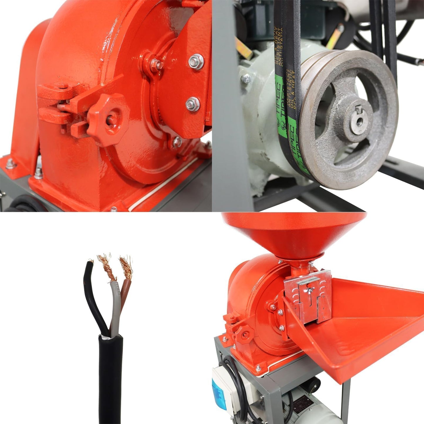 JARYANNIX 220v 2.2KW Commercial Corn Grind Machine with 2 Replace Screens, 330LB Grain Mill Grinder with 2 Feeding Hoppers,Cast iron Bean Mill Grinder