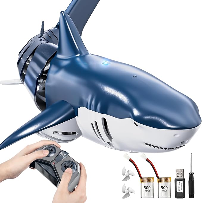 2.4Ghz Remote Control Shark Toys for Kids 6 7 8 Years Old 1:18 Scale High Simulation Shark for Pool Bath Toys for Toddlers Electronic RC Sea Animal Outdoor Water Gifts